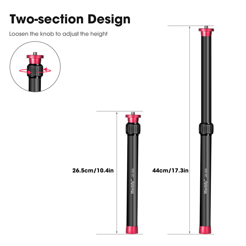  [AUSTRALIA] - Manbily Gimbal Extension Pole Aluminium Tripod Centre Column Extension Rod 1/4" Thread 2 Section Tube for DJI OSMO Mobile 2 Zhiyun Smooth 4/Q Monopod DSLR Camera Phone Photo Selfies Video Vlog