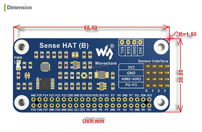  [AUSTRALIA] - Sense HAT (B) I2C Interface Onboard Multi Powerful Sensors Including Gyroscope Accelerometer Magnetometer Barometer Temperature and Humidity Sensor for Raspberry Pi Series Boards @XYGStudy