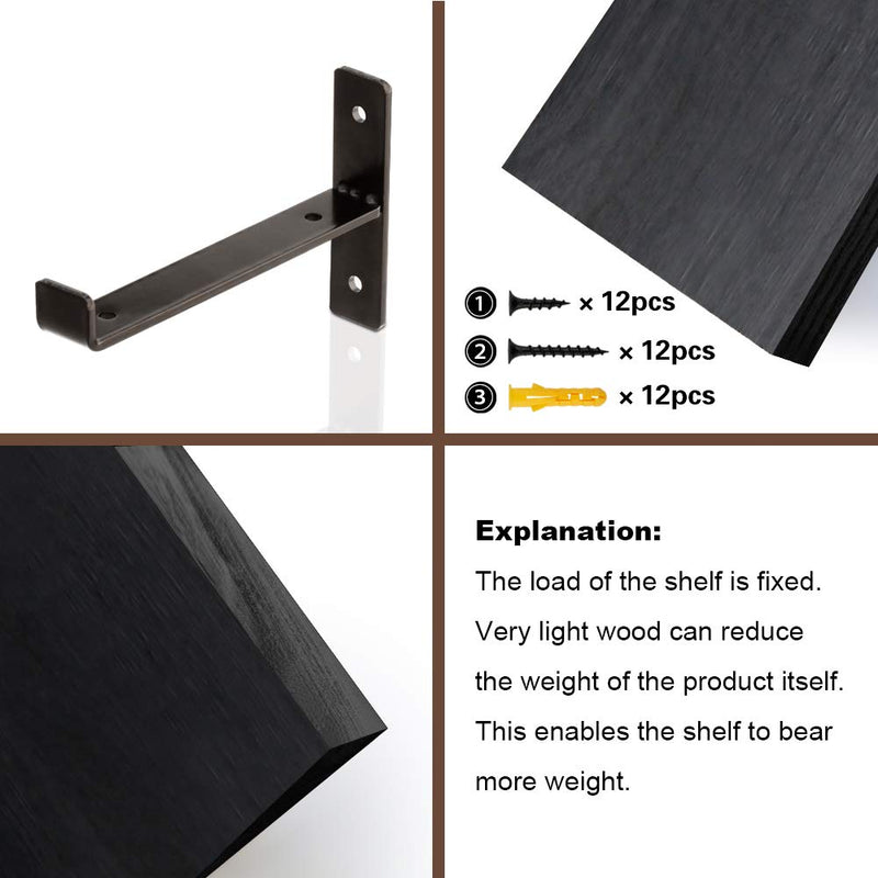  [AUSTRALIA] - Solid Wood Floating Shelves with T Metal Rack Set of 3 for Wall Mounted Storage in Kitchen Bathroom Livingroom with Free Grouping Black