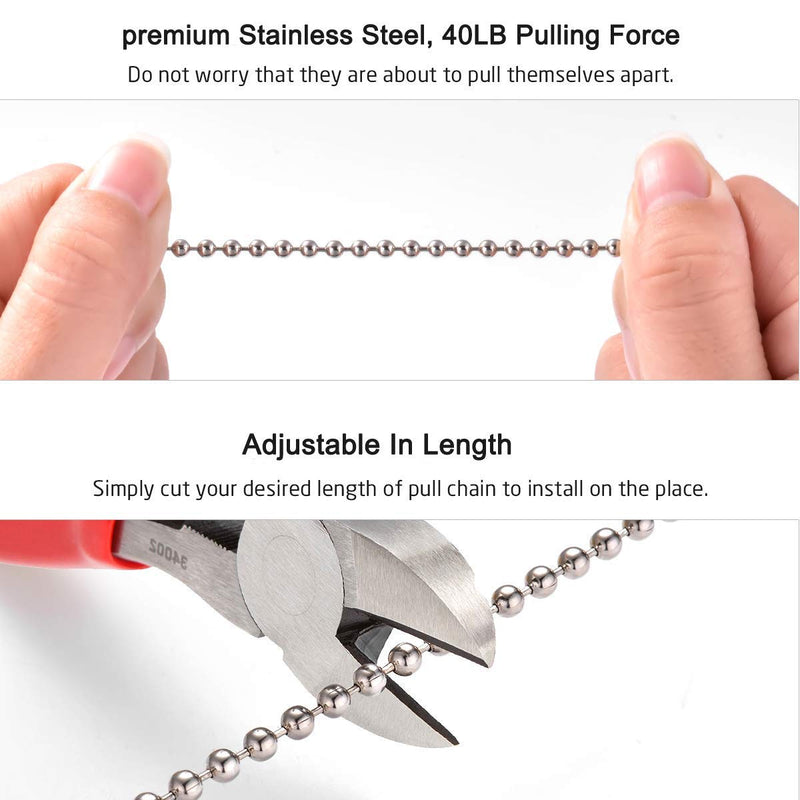  [AUSTRALIA] - Pull Chain, 10 Feet Stainless Steel Bead Chain, Rustproof &Great Pulling Force, 6 Size, 3.2mm Pull Chain Extension with 10 Free Clasp Connectors- Silver (10 Feet) 10 ft