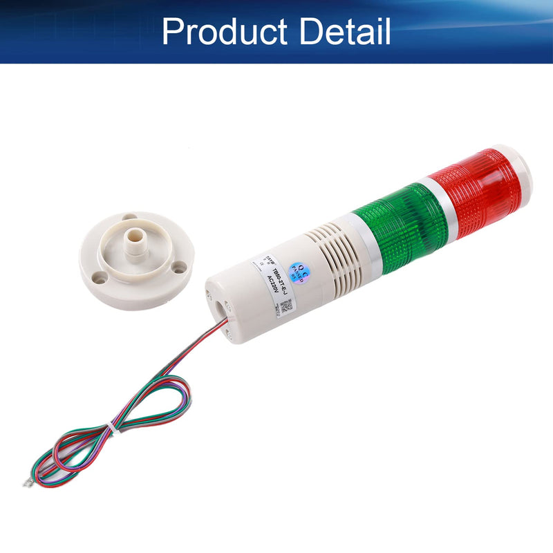  [AUSTRALIA] - Bettomshin 1Pcs 90dB Warning Light Bulb, 220V DC 3W, Industrial Signal Tower with Buzzer Alarm Indicator Lamp Constant Bright for Construction Freight Works TB50-2T-E Red Green with Siamese Base