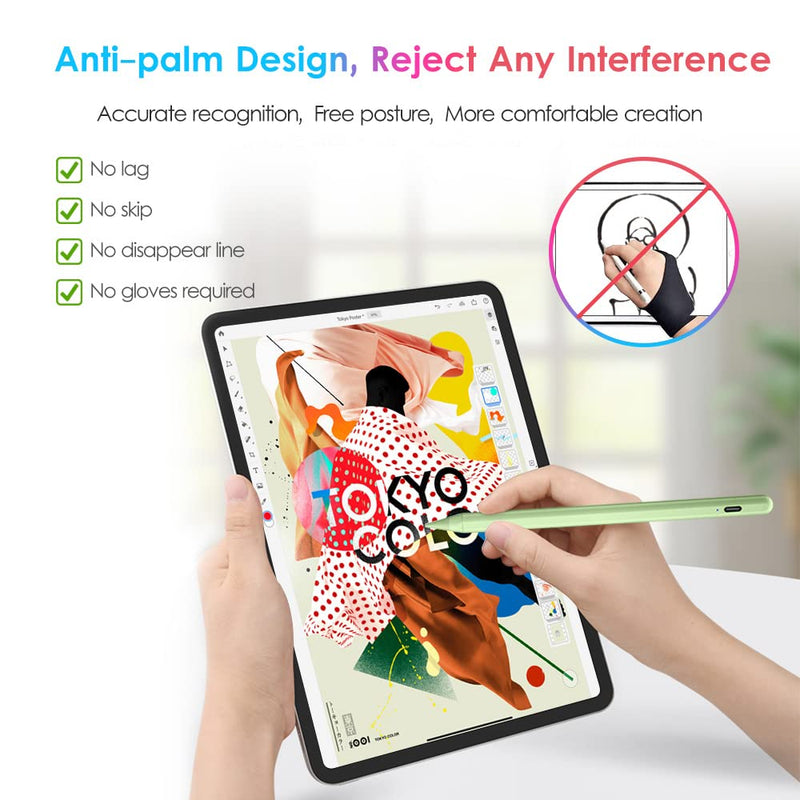  [AUSTRALIA] - DTTO Stylus Pen for iPad, Active Pencil for (2018-2021) New Apple iPad Mini 6/5th Gen, iPad 9/8/7/6th Gen, Pro 11/12.9 Inch, iPad Air 4th/3rd Gen for Drawing/Writing with Palm Rejection (Light Green) Light Green
