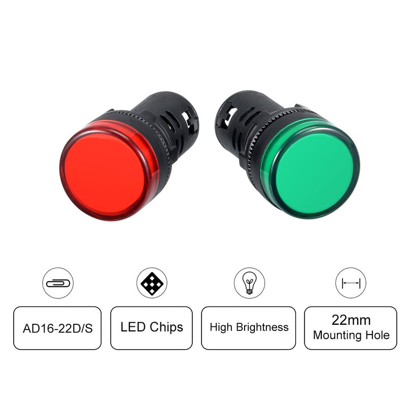 uxcell 2Pcs Red Green Indicator Light AC/DC 110V, 22mm Panel Mount, for Electrical Control Panel, HVAC, DIY Projects - LeoForward Australia