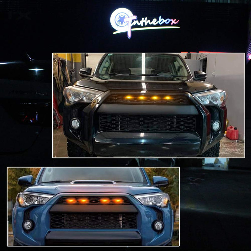  [AUSTRALIA] - GTINTHEBOX 4 Pcs Led Grille Amber Light for 2014-2019 Toyota 4Runner TRD Pro Grille SR5 TRD off-road Limited TRO Pro - Smoked Shell Smoked Shell Amber Light