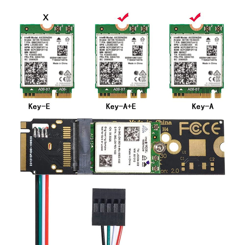  [AUSTRALIA] - Xiwai Wireless NGFF A/E-Key WiFi Card to M.2 NGFF Key-M NVME SSD Adapter for AX200 WiFi 6 Bluetooth 5.1 3165AC to NGFF