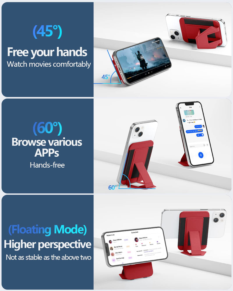  [AUSTRALIA] - Miroddi Magnetic Wallet Stand, Magnetic Card Wallet Holder & Adjustable Stand, 3 Cards & Extra Bills, Thumb Access, Cell Phone Stand, Vegan Leather, MagSafe Wallet for iPhone 14/13/12 Series red