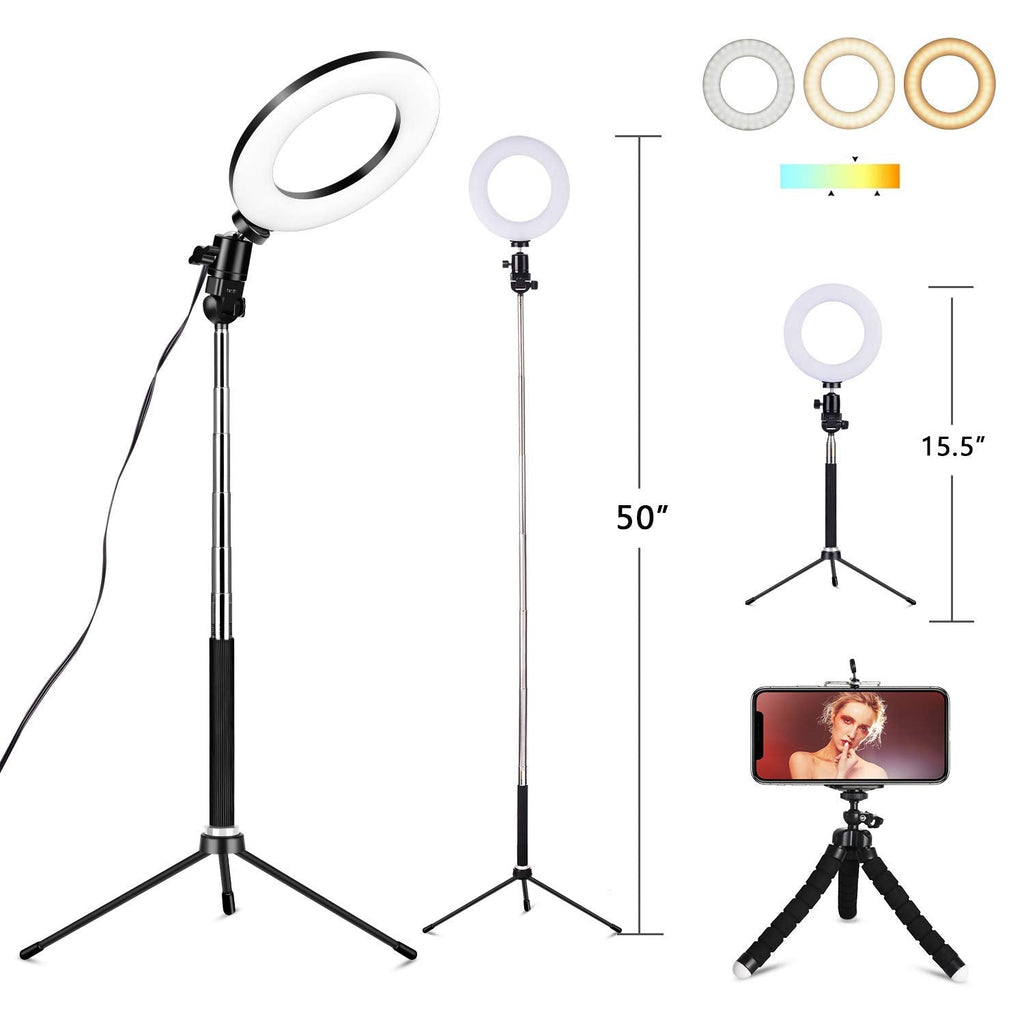  [AUSTRALIA] - 6" Selfie Ring Light with Tripod Stand & Cell Phone Holder for Live Stream Makeup,Mini Led Camera Ring Light Table Lamp Fill Light for YouTube Video Photography Shooting Vlog USB Plug 6"