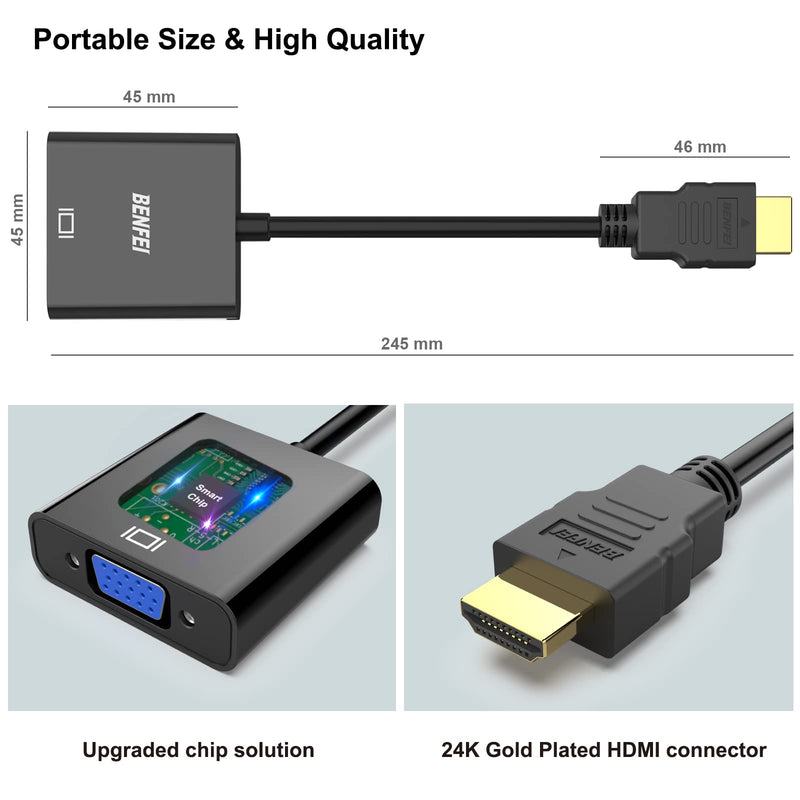 [AUSTRALIA] - BENFEI HDMI to VGA 2 Pack, Gold-Plated HDMI to VGA Adapter (Male to Female) for Computer, Desktop, Laptop, PC, Monitor, Projector, HDTV, Chromebook, Raspberry Pi, Roku, Xbox and More - Black