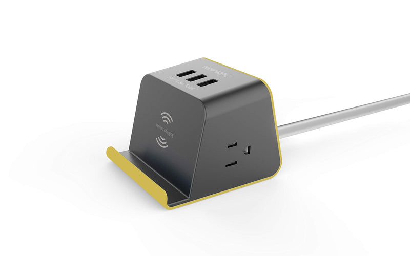  [AUSTRALIA] - MyDesktop 29W Wireless Charging Stand with 3 USB Ports and 2 Power Outlets for iPhone, Android, Tablets and Laptops - Yellow