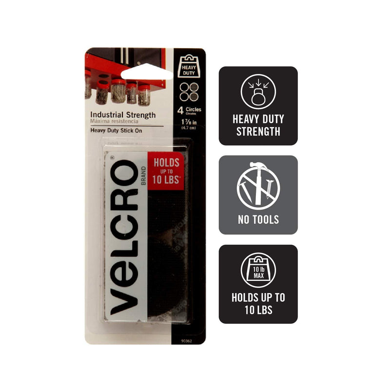  [AUSTRALIA] - VELCRO Brand Industrial Fasteners Stick-On Adhesive | Professional Grade Heavy Duty Strength | Indoor Outdoor Use, 1 7/8in, Circles 4 Sets Black