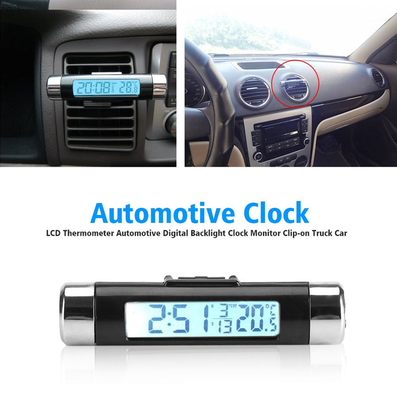 Pssopp LCD Display Digital Clip-on Car Clock Thermometer Temperature Meter Gauge Automotive Mini Clock Monitor with Backlight for Truck Car(Blue Back light) Blue Backlight - LeoForward Australia