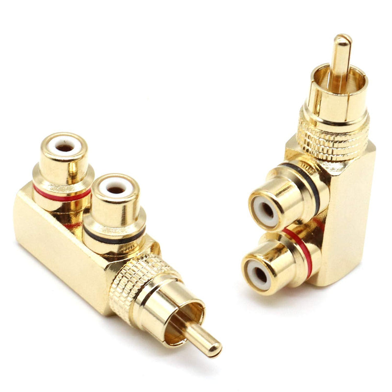  [AUSTRALIA] - RCA Splitter Adapter,Right Angle RCA Male to 2 RCA Female AV Splitter Adapter Gold Plated Connector(2Pack)-LOCHSOEL