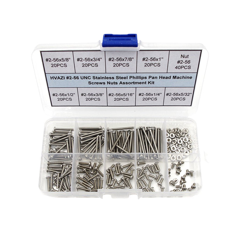  [AUSTRALIA] - HVAZI #2-56 UNC Stainless Steel Phillips Pan Head Machine Screws Nuts Assortment Kit (#2-56UNC) #2-56UNC