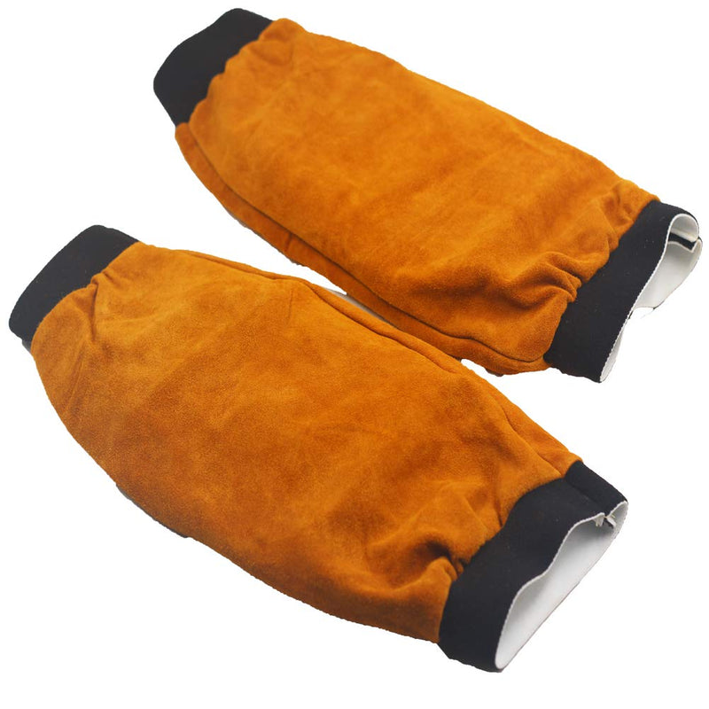  [AUSTRALIA] - Jewboer Leather Welding Sleeves Heat Flame Resistant Arm Protection for Welder 16.5" Long