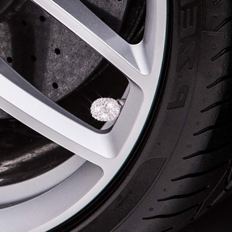 Valve Stem Caps, 4 Pack Handmade Crystal Rhinestone Universal Car Tire Valve Caps Chrome,Attractive Dustproof Bling Car Accessories - White - LeoForward Australia
