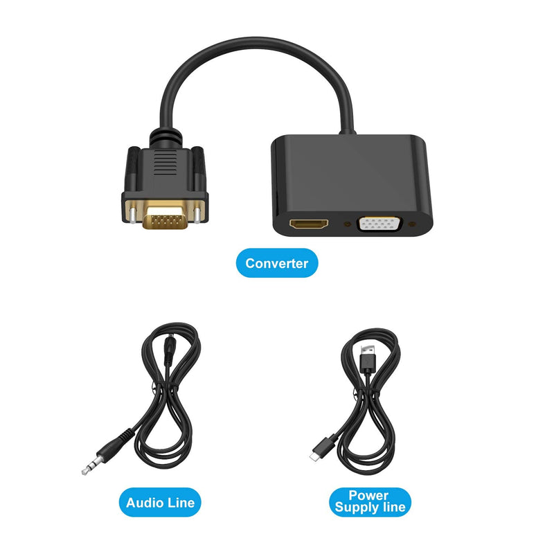  [AUSTRALIA] - VGA to HDMI VGA Adapter, Dual Display 1080P VGA to HDMI VGA Splitter Converter with Charging Cable and 3.5mm Audio Cable for Computer, Desktop, Laptop, PC, Monitor, Projector and More