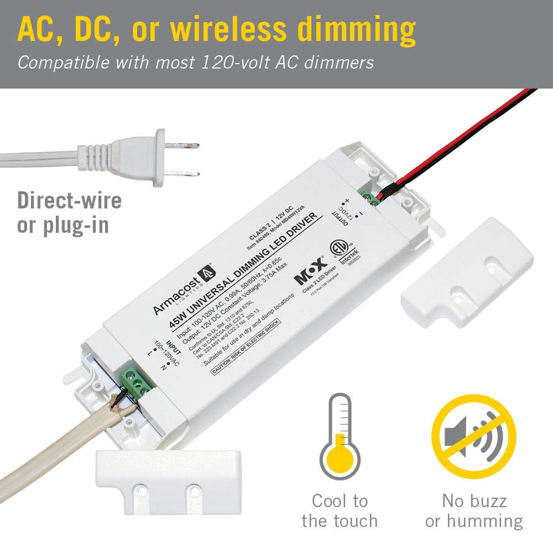  [AUSTRALIA] - Armacost Lighting 840450 for LED Lighting, with Removable AC Cord, 45 Watt, White 12 Volt