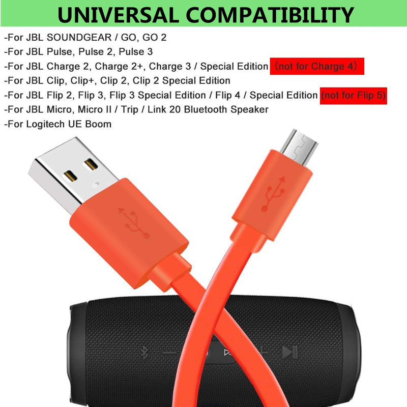 Flip 4 Replacement Cable Micro USB Fast Charger Flat Cable for JBL Flip 4 Flip3 Charge 2+ Charge 3 Pulse 3 Speaker Logitech UE Boom 22AWG Android Phones Orange-100cm - LeoForward Australia