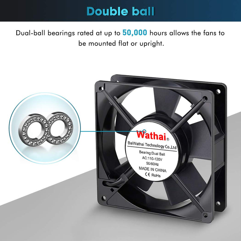  [AUSTRALIA] - Wathai 120mm x 25mm AC Power Axial Cooling Fan 110V 120V Dual Ball for Electronic Equipment 120x120x25mm