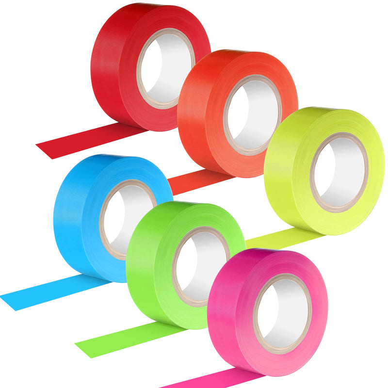  [AUSTRALIA] - 6 Rolls Flagging Tape Flourescent Green Orange Tape Non Adhesive Marking Tape Multipurpose Neon Survey Tape Flagging Plastic Ribbon for Camping Boundaries Hazardous Areas Workplace Use, 32.8 Yard Long