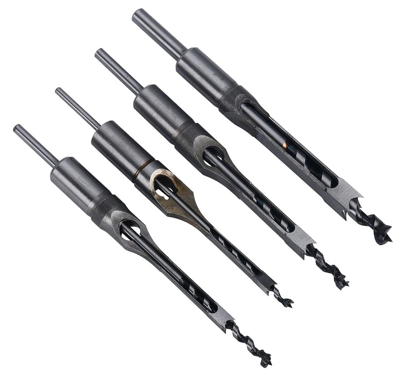  [AUSTRALIA] - 8MILELAKE 4pcs Square Hole Drill Bits, Woodworking Spiral Mortising Chisel Drill Bit Durable Hole Saw Kits 1/4 inch, 5/16 inch, 3/8 inch, 1/2 inch