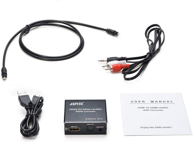  [AUSTRALIA] - AGPTEK 4K x 2K HDMI Audio Extractor Splitter, HDMI to HDMI Audio Converter Adapter Support Ultra HD 4K Toslink Optical Audio Output and 3.5mm Audio with Optical Fiber Cable