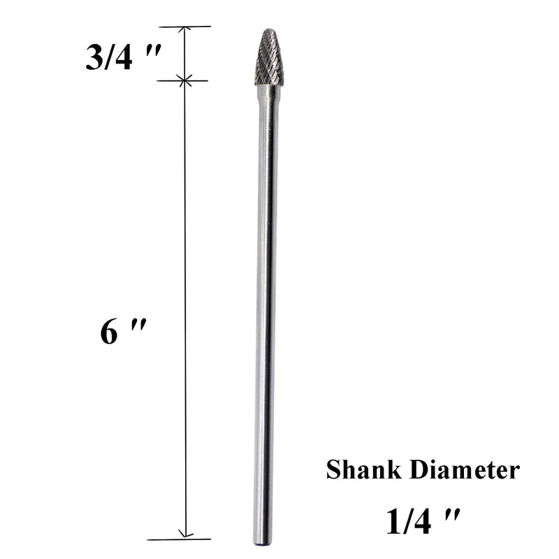 SF-3L6 Tungsten Carbide Burr Lengthened Rotary File Tree Shape Radius End Shape Double Cut for Die Grinder Drill Bits 1/4'' Inch Diameter of Shank and 3/8'' Diameter of Cutter 3/4'' Cutter Length - LeoForward Australia