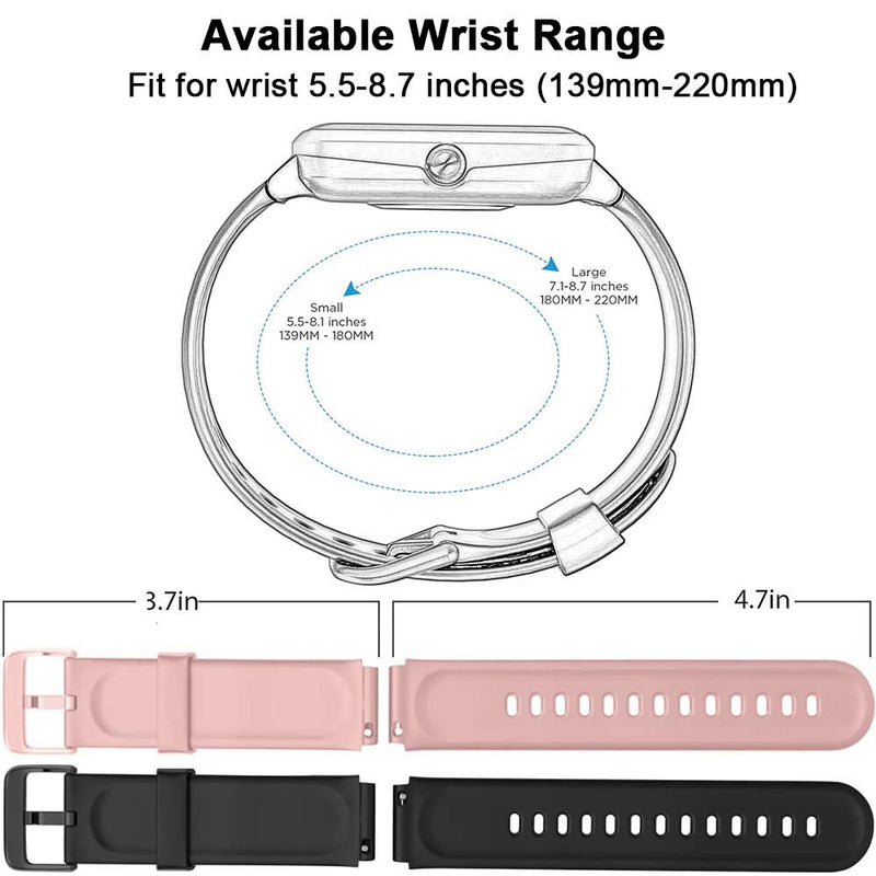  [AUSTRALIA] - Acofit Silicone Smart Watch Bands Replacement Straps Bands for ID205L ID205S ID205U ID205G ID205 Veryfitpro Smart Watch Replacement Band for SW021 SW023 SW025 Smartwatch strap Black + Pink