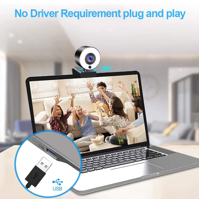  [AUSTRALIA] - 1080P HD Webcam with Microphone and Ring Light, Banral USB Web Camera Plug and Play,Adjustable Brightness,Privacy Protection,Streaming Webcam with Tripod, for PC Laptop, MAC, Zoom Skype