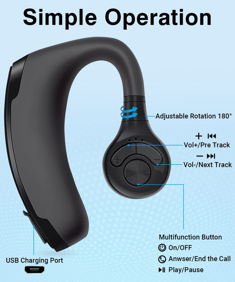  [AUSTRALIA] - HOPENE Wireless Bluetooth Earpiece for Cell Phone - Compatible with iPhone Android Samsung Device - 10H HD Talktime - 180 Degree Rotation Fits Both Ear,Bluetooth Headset for Driving