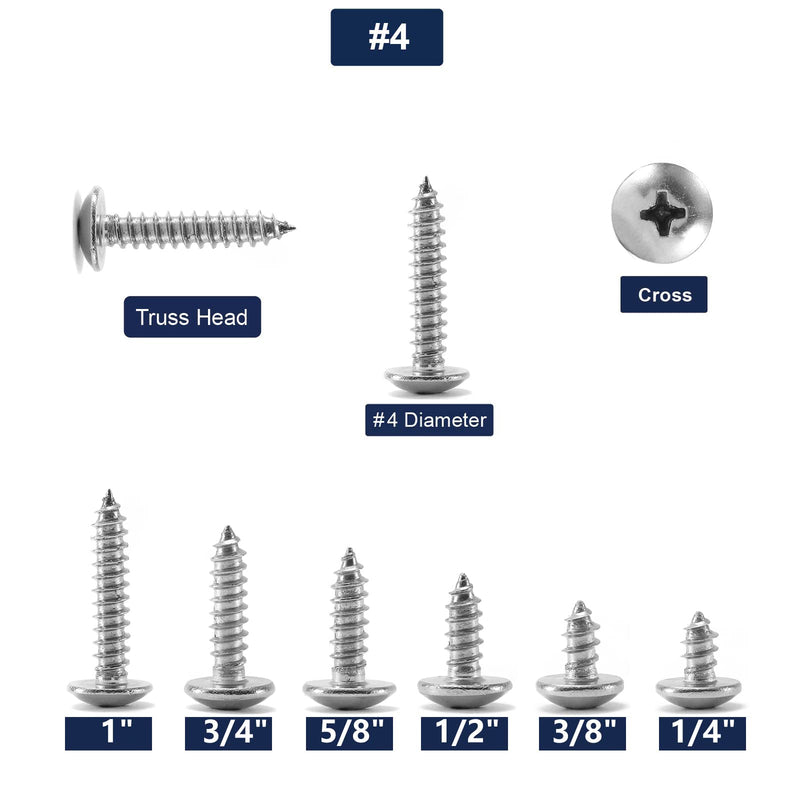  [AUSTRALIA] - #4 x 1/4" Wood Screw 100Pcs Truss Head Phillips 18-8 (304) Stainless Steel Fast Self Tapping Screws by SG TZH #4 x 1/4"
