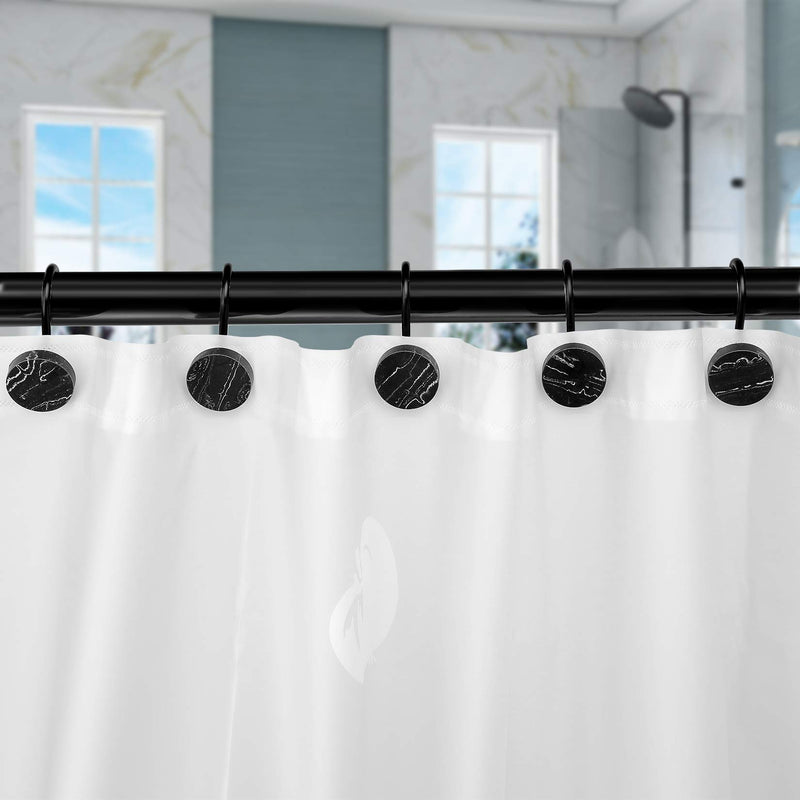  [AUSTRALIA] - Shower Curtain Hooks, Marble Home Decorative Rust Resistant Shower Curtain Rings for Bathroom, Glide Shower Curtain Hooks for Shower Liner, Set of 12 for Shower Rod (Black) Black