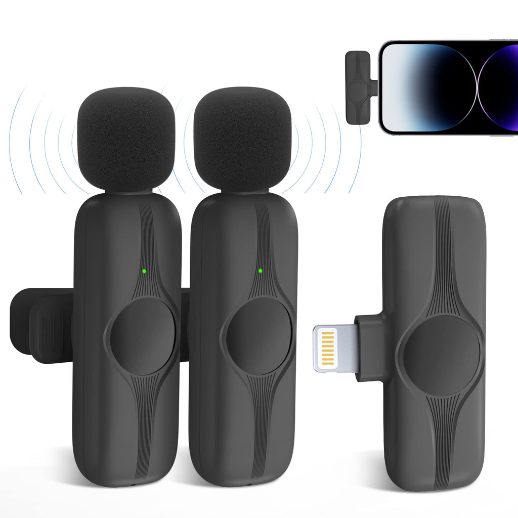  [AUSTRALIA] - Wireless Microphone for iPhone, 2 Wireless Lavalier Microphones for Video Recording/Live Streaming/Vlogging/Online Meeting, Clip-on Microphone Plug & Play Auto-sync 2 pack