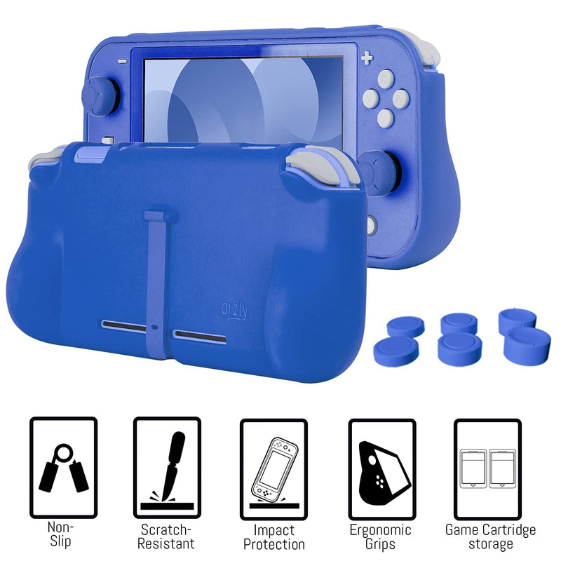  [AUSTRALIA] - Orzly Switch Lite Accessories Bundle - Case & Screen Protector for Nintendo Switch Lite Console, USB Cable, Games Holder, Comfort Grip Case, Headphones, Thumb-Grip Pack & More (New Blue) New Blue