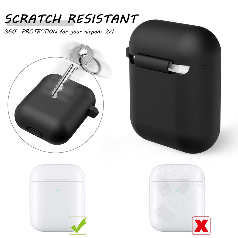 Airpods Case Cover, LELONG Soft Silicone Protective Case Cover with Keychain for Apple Airpods 2st 1st Charging Case Men Women [Front LED Visible] Black - LeoForward Australia
