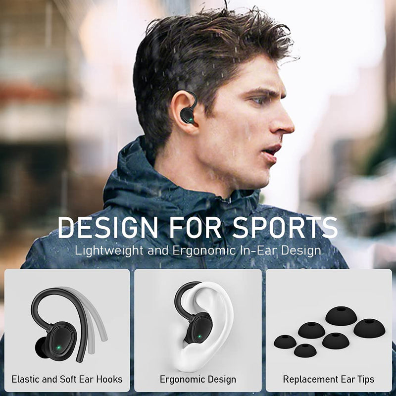  [AUSTRALIA] - Wireless Earbud, Bluetooth 5.1 Headphones Sport Wireless Bluetooth Earphones in Ear Noise Cancelling Earbud with Mic Deep Bass, Earhooks Ear Buds IP7 Waterproof 48H Headset for Running Gym[2021 New] Dark Black