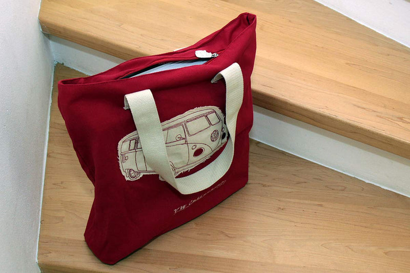 BRISA VW Collection - Volkswagen Samba Bus T1 Camper Shopper Bag (Canvas) Red - LeoForward Australia
