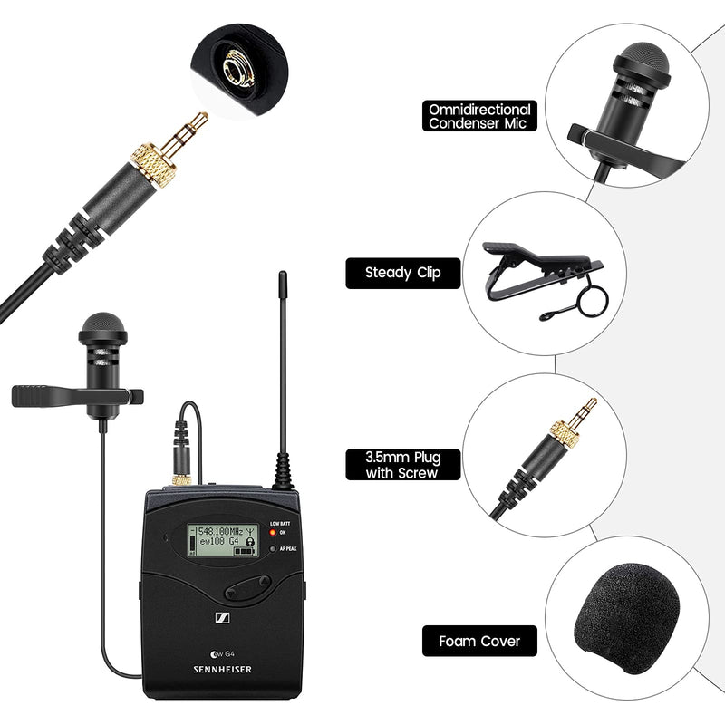  [AUSTRALIA] - 2-Pack Lavalier Lapel Microphone Compatible with Sennheiser Wireless System Bodypack Transmitter, Omnidirectional Condenser Mic for YouTube, Lectures, Living Performance