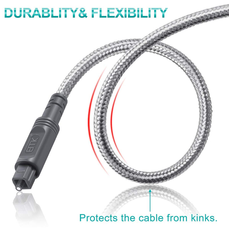  [AUSTRALIA] - EMK Optical Audio Cable Toslink Cable - [Cotton Braided Jacket,Durable and Flexible] Fiber Optic Cord for Home Theater, Sound bar, TV, PS4, Xbox & More(3Ft/1m) Grey-3Ft/1m