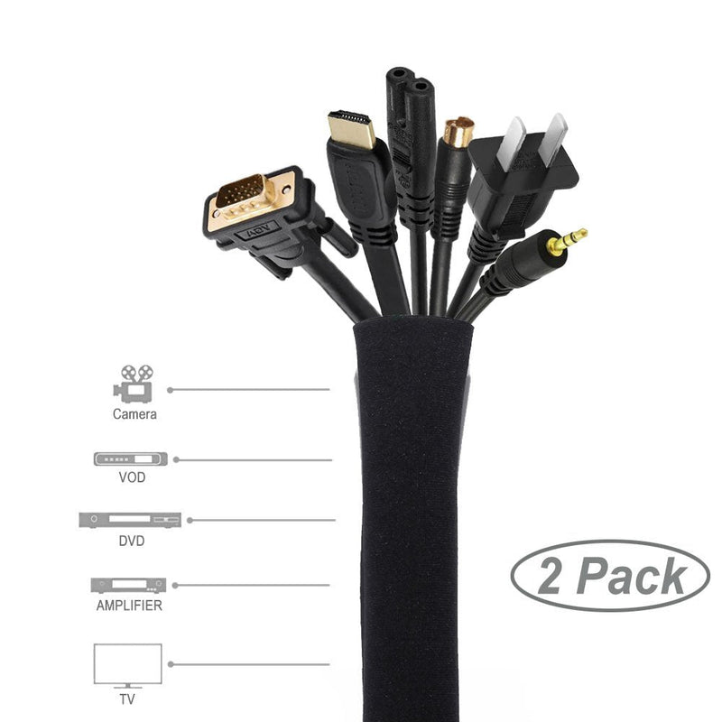  [AUSTRALIA] - Cable Management Sleeve, JOTO Cord Management System for TV/Computer/Home Entertainment, 40 inch Flexible Cable Sleeve Wrap Cover Organizer, 2 Piece – Black