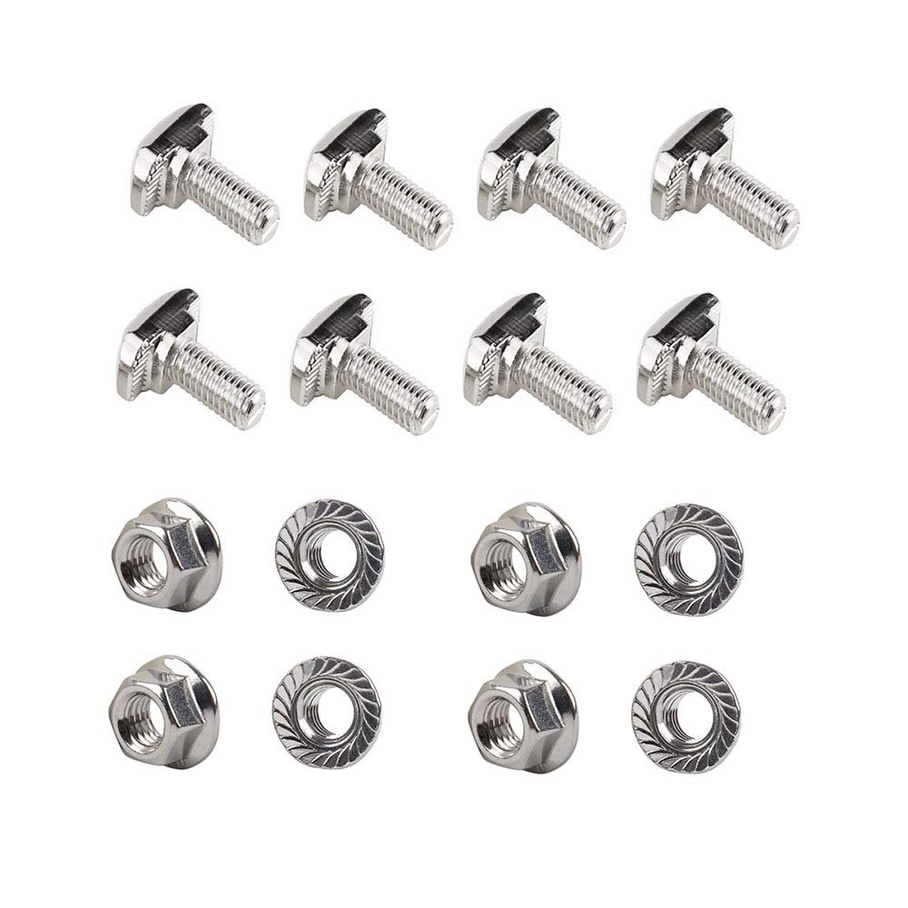  [AUSTRALIA] - PZRT 8pcs M8 x 30mm Hammer Head Bolt T Screw,8pcs M5 Hexagon Flange Nuts Set, Carbon Steel Nickel Plated for 4040 Series Standard 8mm T-Slot Aluminum Profile