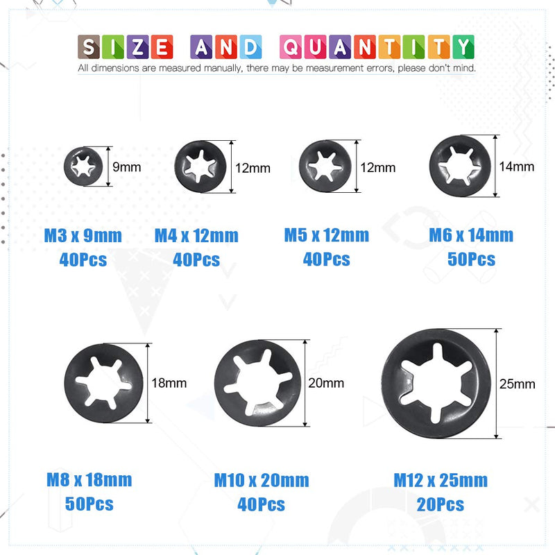  [AUSTRALIA] - Glarks 280Pcs Internal Tooth Starlock Push On Locking Washers Speed Clips Fasteners Assortment Kit