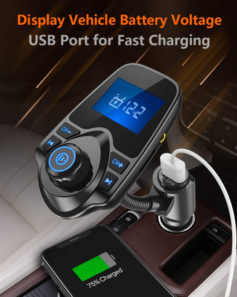  [AUSTRALIA] - Nulaxy Wireless In-Car Bluetooth FM Transmitter Radio Adapter Car Kit W 1.44 Inch Display Supports TF/SD Card and USB Car Charger for All Smartphones Audio Players Black