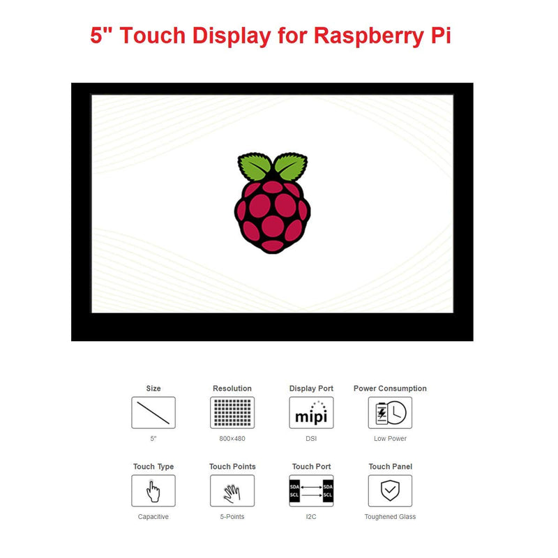  [AUSTRALIA] - Compatible with Raspberry Pi Touchscreen 5inch DSI LCD Touch Screen 800×480 Resolution TFT LCD Display Monitor for Raspberry Pi Model 4B/3B+/3A+/3B/2B/B+/A+,CM3/3+