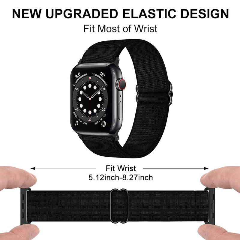  [AUSTRALIA] - SIRUIBO Stretchy Nylon Solo Loop Bands Compatible with Apple Watch 38mm 40mm 41mm, Adjustable Stretch Braided Sport Elastics Women Men Strap Compatible with iWatch Series 7/6/5/4/3/2/1 SE, Black 38mm/40mm/41mm