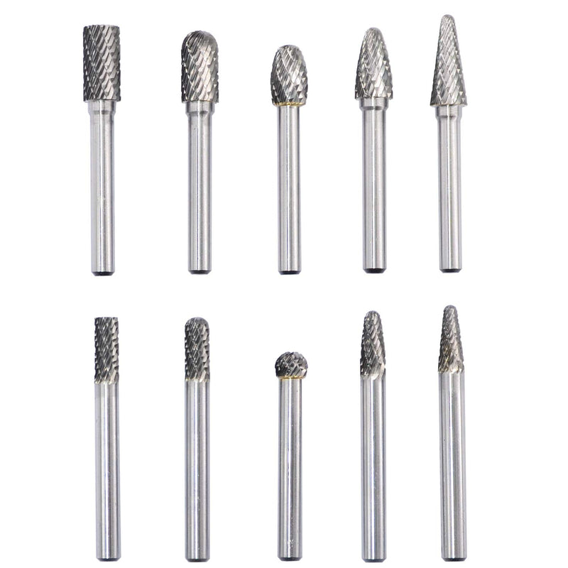 Carbide Burrs Set with 1/4''Shank Double Cut Solid Power Tools Tungsten Carbide Rotary Files Bits for Die Grinder Metal Wood Carving Engraving Polishing Drilling Grinding Milling Cutting 10pcs - LeoForward Australia