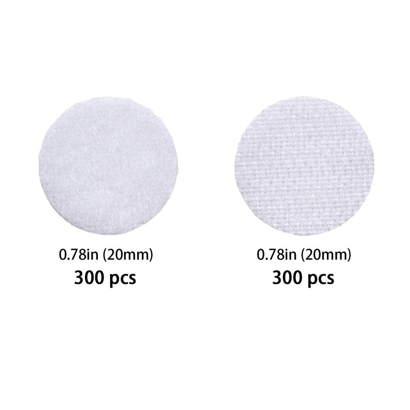  [AUSTRALIA] - 600Pcs (300 Pairs) 20 mm/0.78 Inch Diameter Sticky Back Coins Hook & Loop Self Adhesive Dots Tapes Self Adhesive Nylon Sticky for Hanging Sewing Clothing Kids Crafts (White)