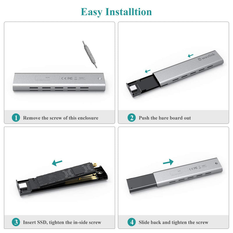  [AUSTRALIA] - WAVLINK M.2 SATA NGFF SSD Enclosure, USB C 3.1 Gen 2 (6Gbps) Solid State Drive Aluminum External Adapter Case Support UASP for B-Key B+M Key SATA NGFF SSD Size 2230/2242/2260/2280 (up to 2TB)