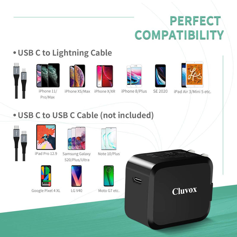  [AUSTRALIA] - Cluvox 20W Fast USB C Wall Charger with Foldable Plug& 3.3ft MFi Certified Nylon Cable Compatible for iPhone 13/12/11/Pro/Max/XS/XR/X/8/Plus, iPad 8th Gen/Mini/Air/SE 2020, Rapid PD Phone Charger