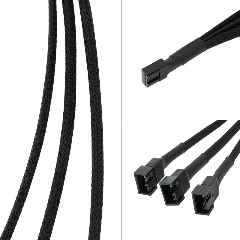  [AUSTRALIA] - DMSTECH 2 Pcs PWM Fan Splitter Cable, 4 pin Adapter Cable Sleeved Braided Y for Desktop Computer CPU PC Extension Power 1 to 3 Converter (10 inch), black, (2 pack) 1 to 3 (2 pack)